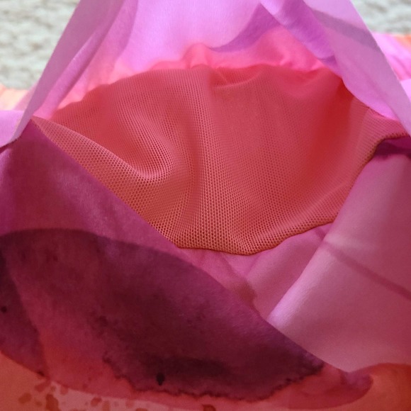 ATHLETA Mesh Racer Run Shorts 4” Pink Orange Watercolor Abstract Women's 2X - Picture 6 of 14